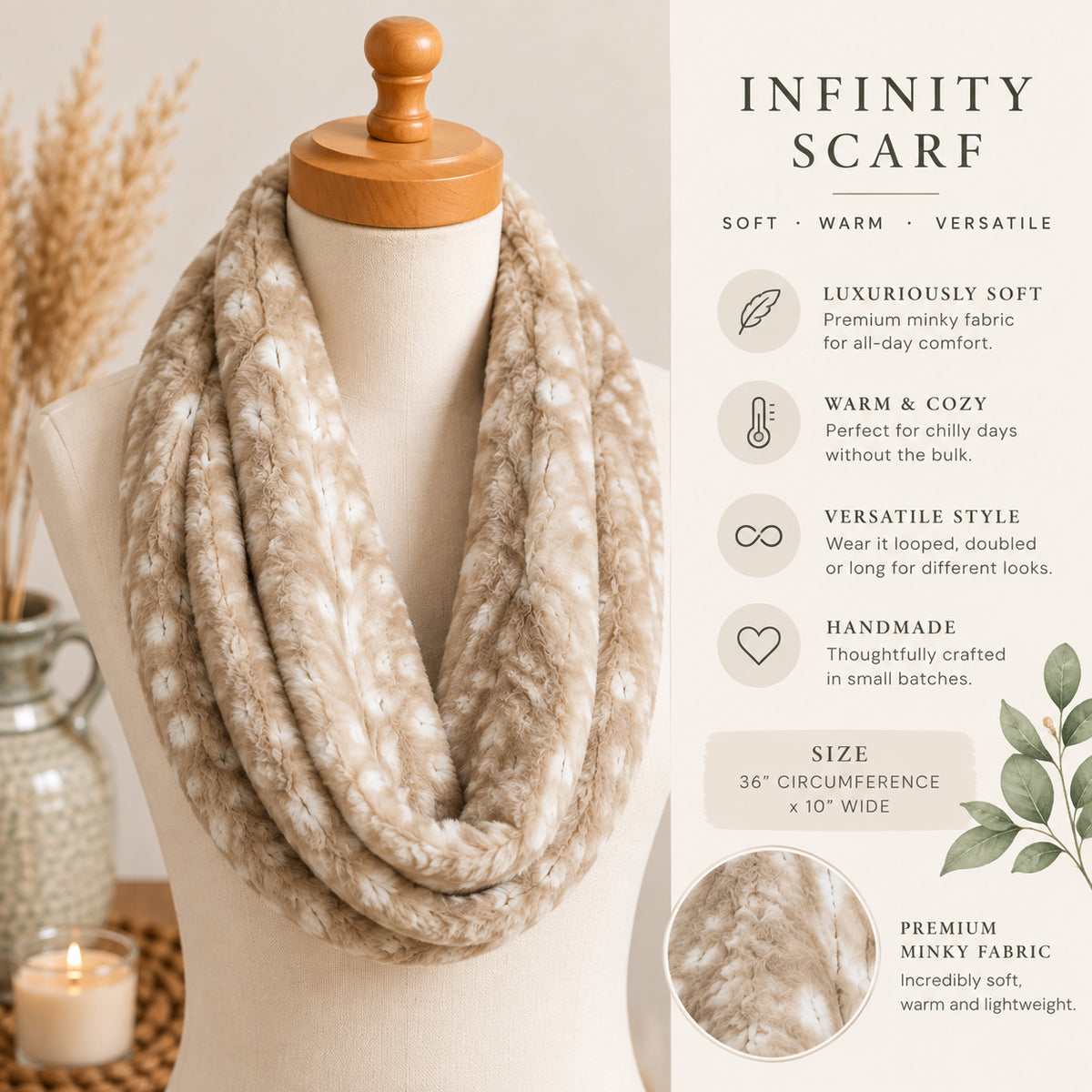 Wild Rabbit Minky Infinity Scarf – Soft Handmade Scarf for Fall & Winter