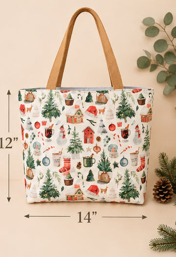 Winter Cottage Christmas Tote Bag – Handmade Seasonal Canvas Tote