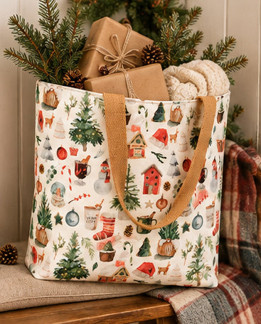 Winter Cottage Christmas Tote Bag – Handmade Seasonal Canvas Tote