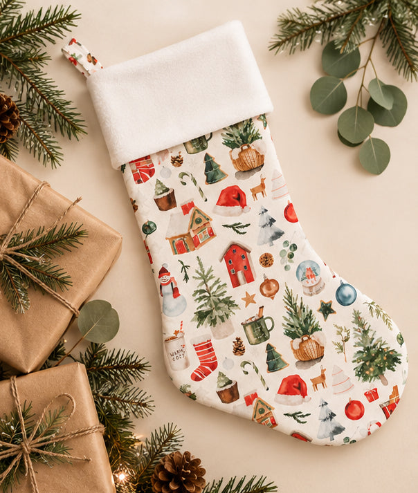 Winter Cottage Christmas Stocking – Handmade Holiday Stocking