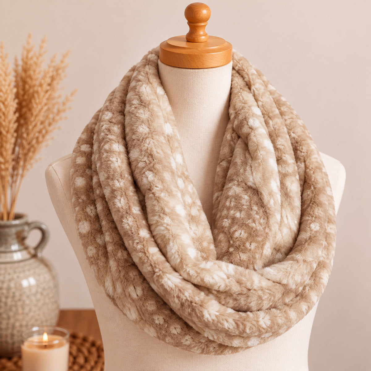 Fawn Minky Infinity Scarf – Soft Handmade Scarf for Fall & Winter