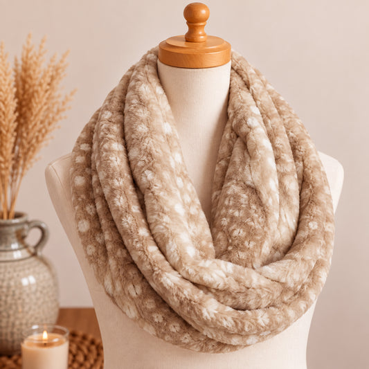 Fawn Minky Infinity Scarf – Soft Handmade Scarf for Fall & Winter
