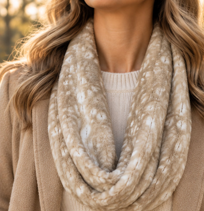 Fawn Minky Infinity Scarf – Soft Handmade Scarf for Fall & Winter