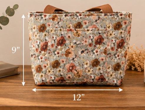 Meadow Floral Tote Bag – Small Handmade Tote with Front Pocket