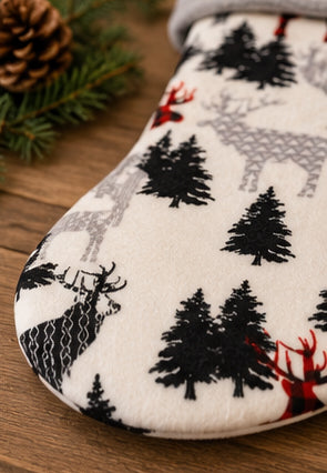 Woodland Christmas Stocking with Leather Hanging Tab