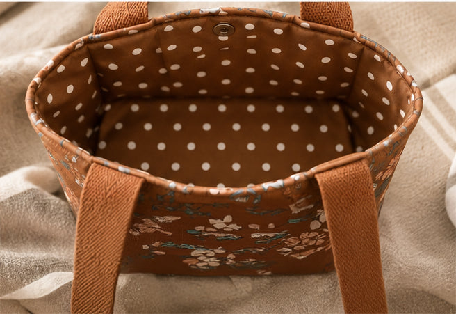 Wildflower Cotton Tote Bag – Small Handmade Tote with Exterior Pocket