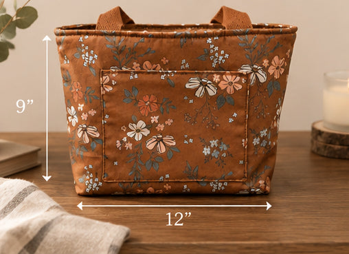 Wildflower Cotton Tote Bag – Small Handmade Tote with Exterior Pocket