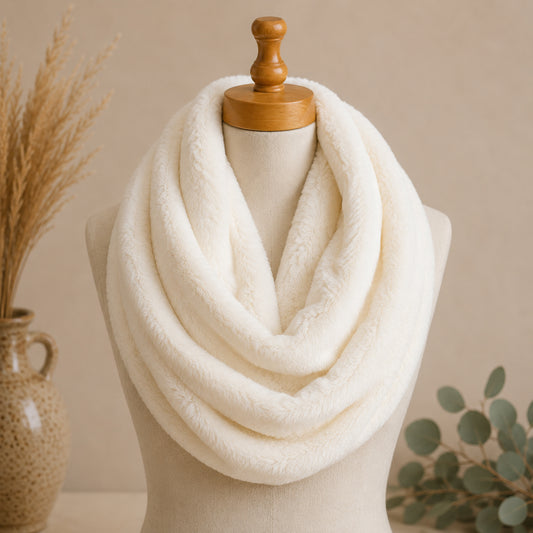 Ivory Minky Infinity Scarf – Soft Handmade Scarf for Fall & Winter